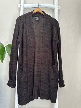Ashley By 26 International Brown Marled Ribbed Knit Long Open-Front Cardigan